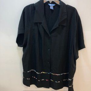 Koret Blouse/Top/Shirt w/Collar~Black~ Button UP ~ Short Sleeve Plus 26W